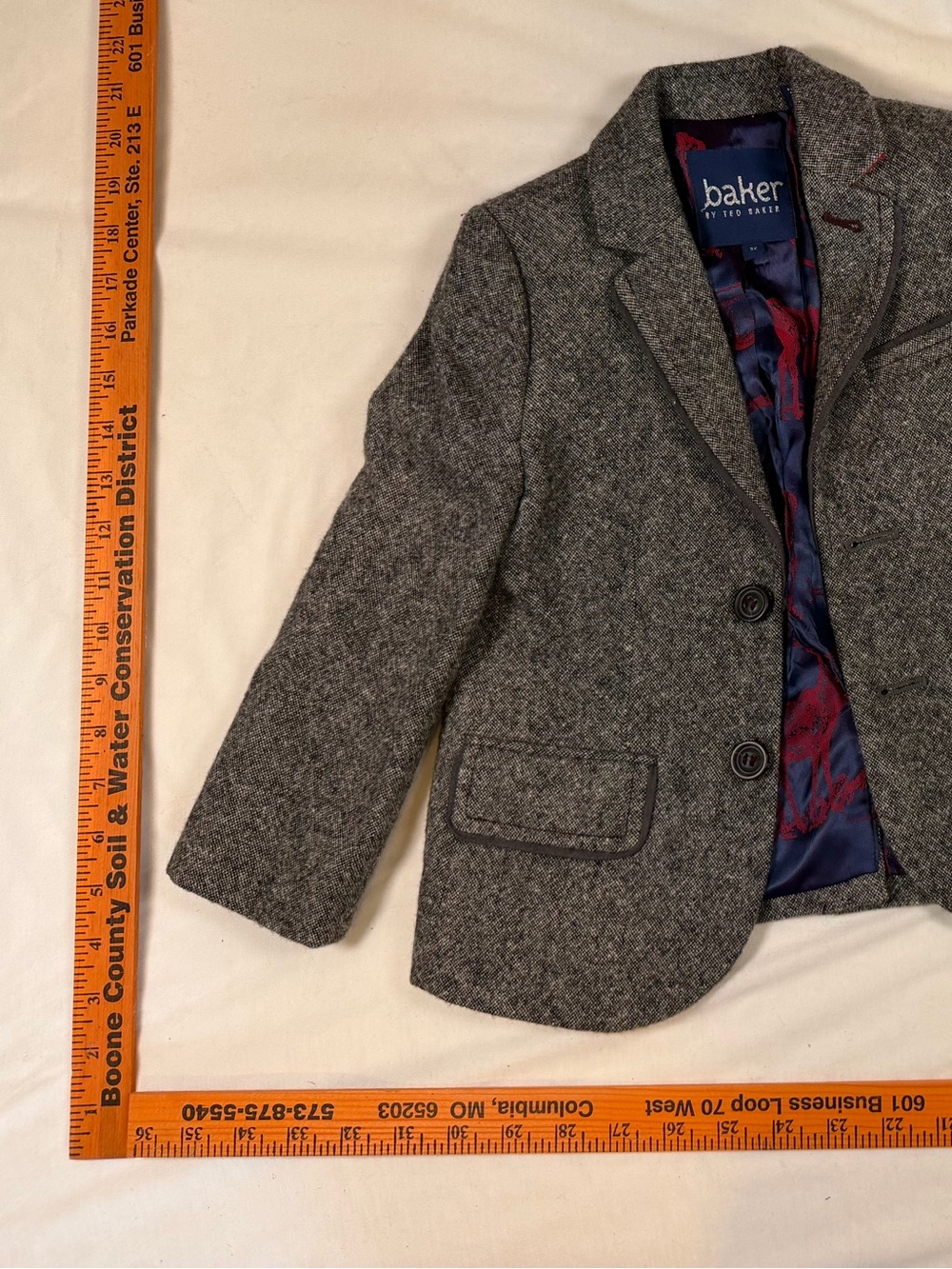 Baker by Ted Baker Boys' Gray Tweed Blazer with Patterned Lining